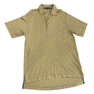Alan Flusser Golf Polo Shirt Mens L Yellow Blue Stripe Preppy Cotton Classic